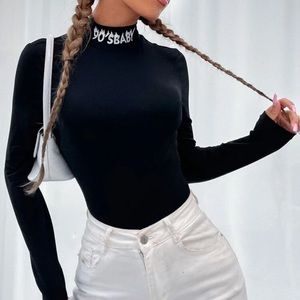 Letter Graphic Stand Neck Tee